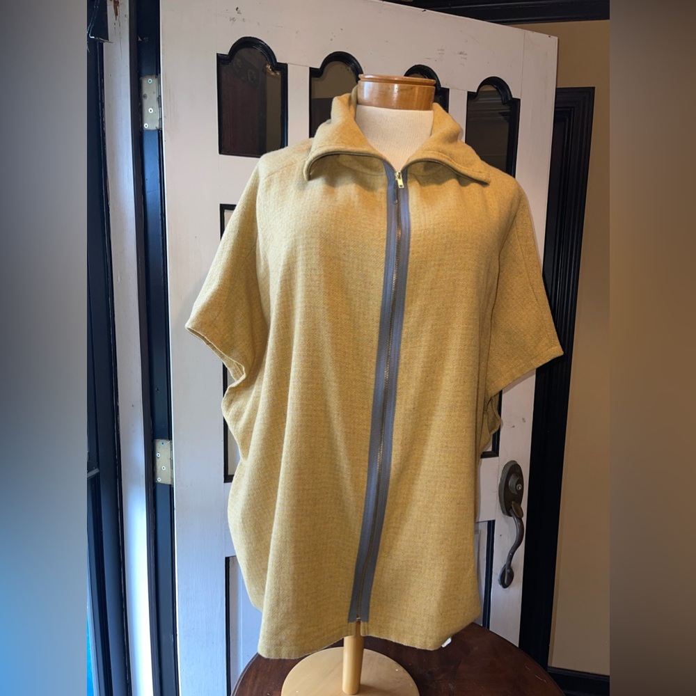 Lost Petal Linens zip up short sleeve top. For women. Mustard color. One size